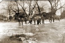 Boys skating on Kern's Dam pond